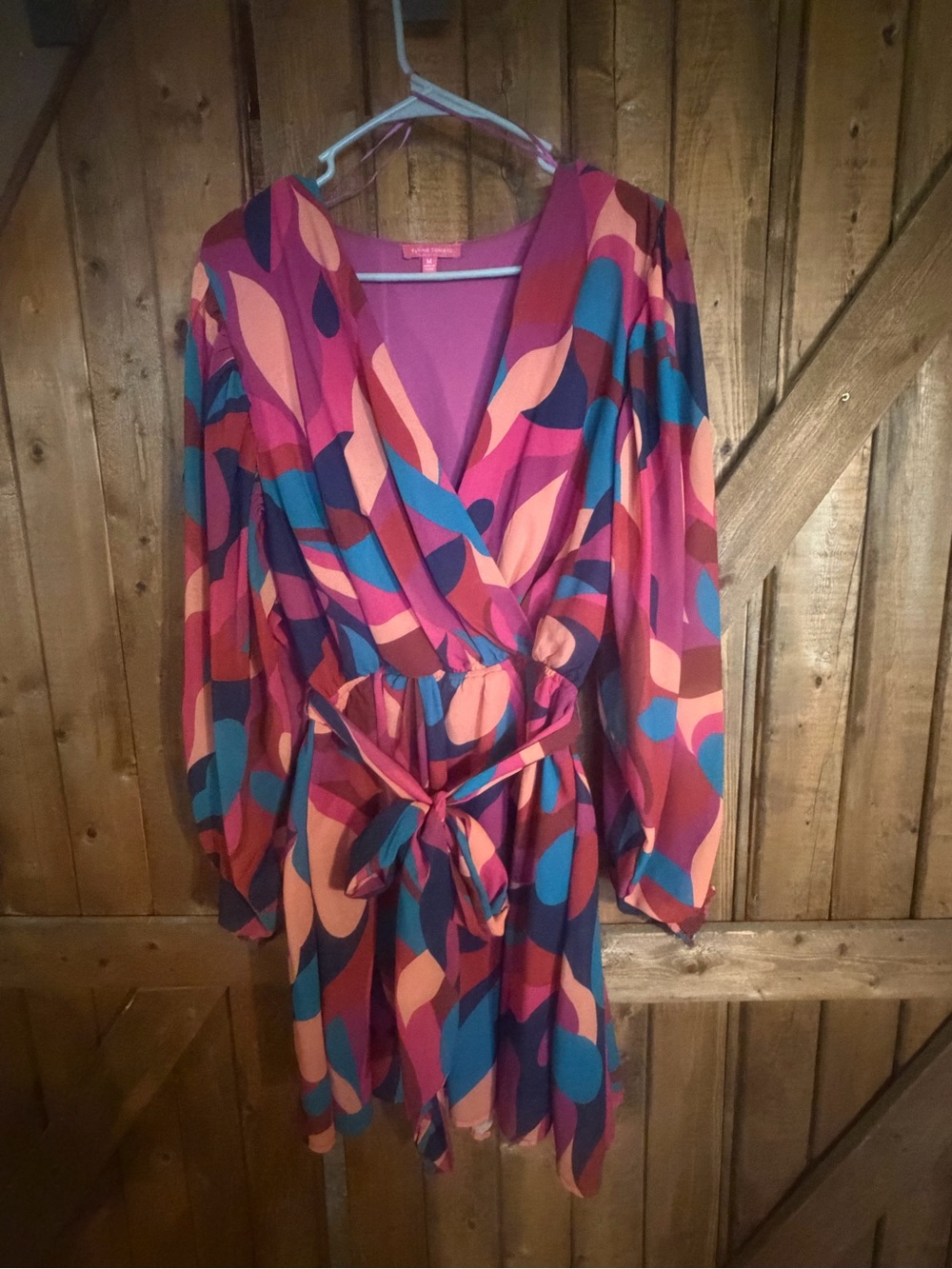 Flying Tomato Pink Multi-Color Long Sleeve Wrap Dress